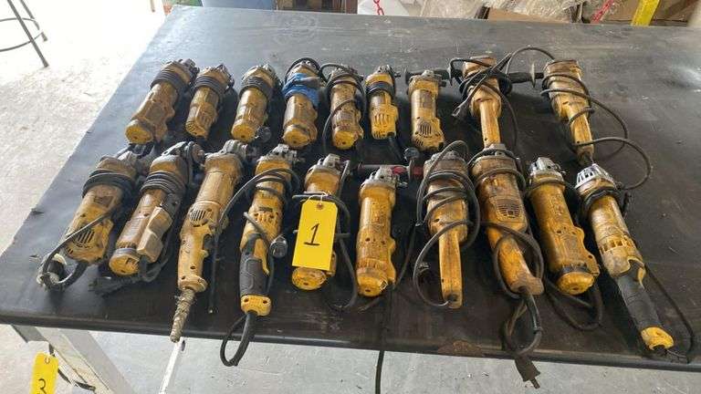 Lot of (19) assorted dewalt angle grinders, condition unknown