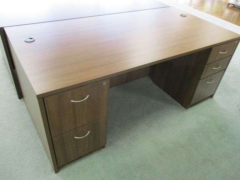 36" X 72" (PREOWNED) DOUBLE PEDESTAL WALNUT DESK