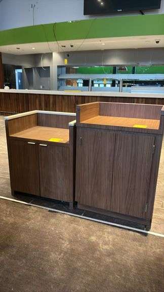 2 Assorted Hostess Stands, Wood Laminate, Double Door Storage, Cinema Branded
