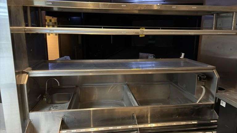 San Jamar Commercial Stainless Beverage Station w/ Soda Gun, Ice Bin, Dump Sink, Shelving