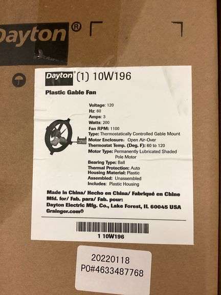 DAYTON ATTIC EXHAUST FAN 120V - 10W196 (SOLD 3X THE MONEY)