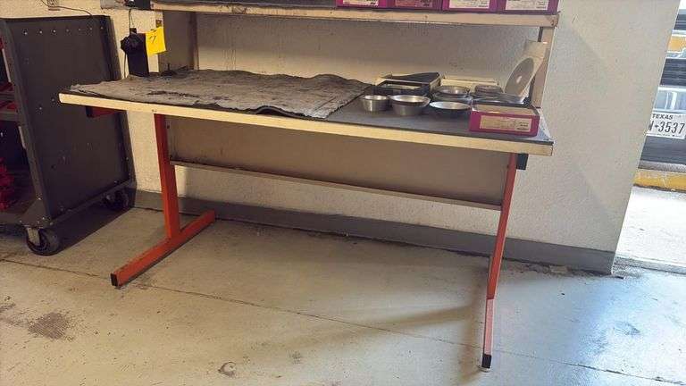 Industrial Steel T-Leg Workbench, 60"x24" Laminate Top, Orange/White, Heavy Duty, Sold Empty