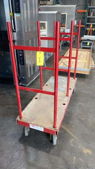 Häfele Panel Cart 60"x24" Red Steel Frame, 2,000 lb Capacity, 6" Casters, for Drywall/Sheet Goods