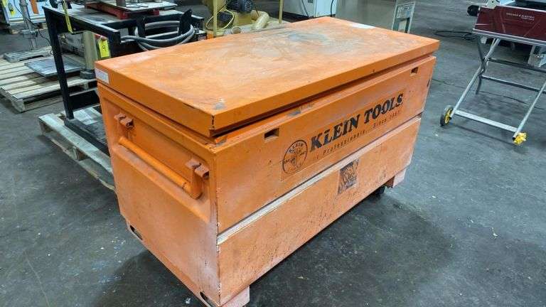 Klein Tools 48" Steel Jobsite Tool Storage Box with Casters, Heavy Duty, Orange, Model 48