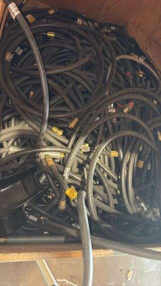 Assorted Hydraulic Hoses with Threaded Fittings and Spring Guards, Approx. 55" Length