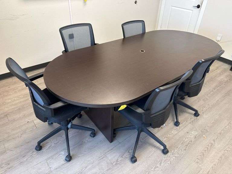 Oval Conference Table with (5) Mesh Office Chairs