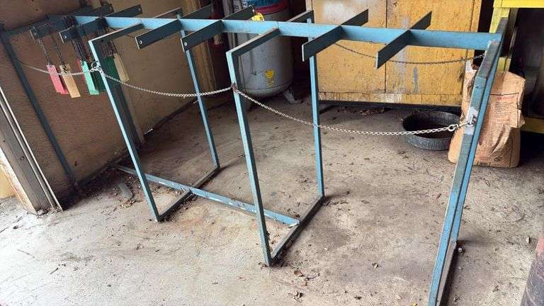 6-Cylinder Steel Gas Cylinder Storage Rack with Status Tags, Floor-Mounted, approximately 91“ x 24“ x 42“