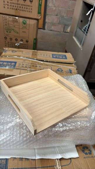 Natural Wooden Serving Tray, 12"x11", Lightweight, Side Handles, Stackable, Approximately (90) pieces.