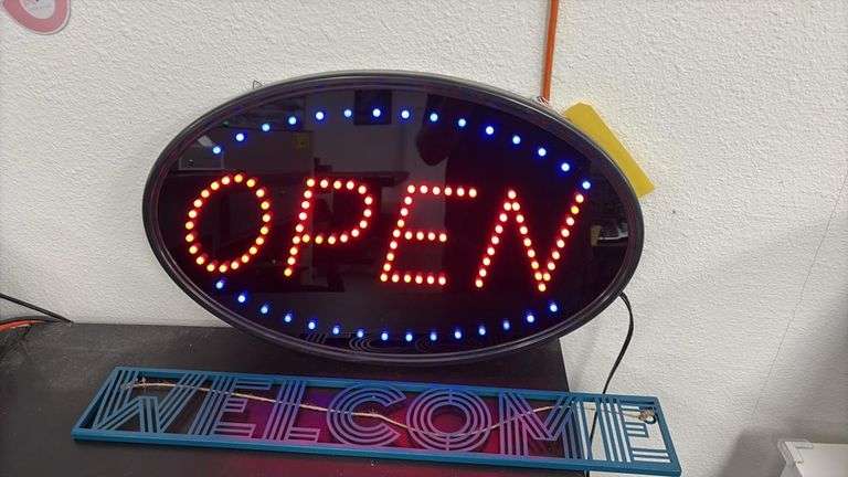 Onsale™ LED "OPEN" Sign with "WELCOME" Plate, Red/Blue Display, 19" x 10"