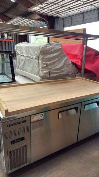 CHINENG 2-Door Undercounter Chiller Worktable, 70.9" Stainless, 480L, Wood Prep Surface