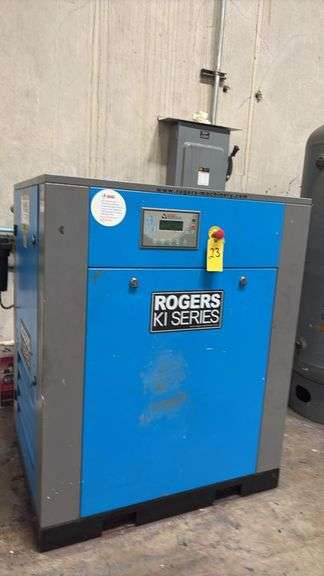 Rogers Machinery KI-30-125 Rotary Screw Air Compressor, 30 HP, 125 PSI, 117 CFM, 230V 3-Phase