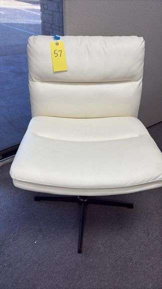 Modern White Swivel Lounge Chair with Metal Base, Faux Leather Upholstery, 28"x30"x36" Dimensions