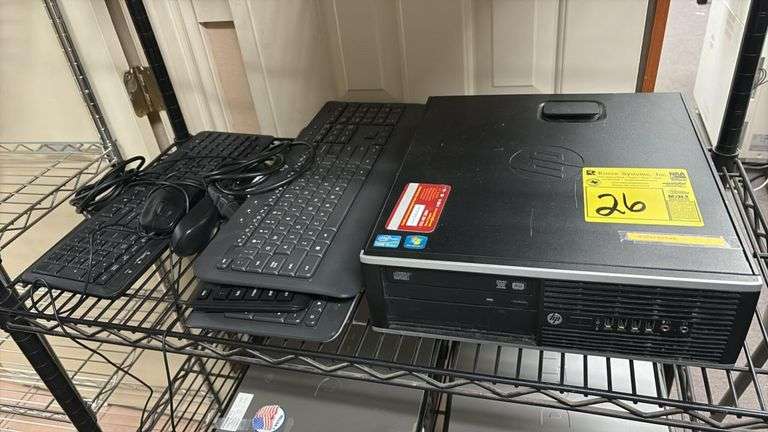 (1) HP (2) Dell Computers, (3) assorted Monitors, (4) assorted keyboards, (3) corded mouse, (4) Speakers, (1) incomplete EFI es-1000 Condition unknown