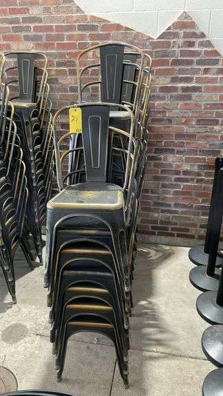 Stackable Black Metal Commercial Chairs, Industrial, 33"H, Tolix Style