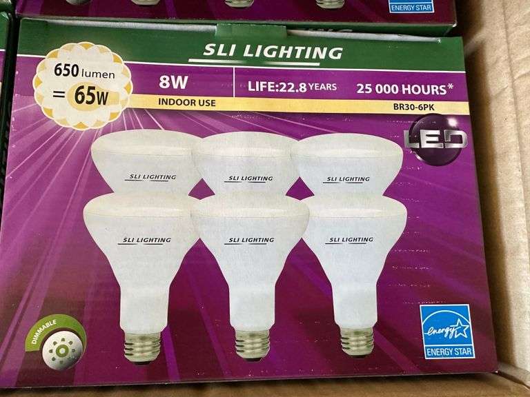 BOXES, 24-BULBS PER BOX SLI MDL BR30-8-27K-DIM-A LED BULBS (sold 60x the money)