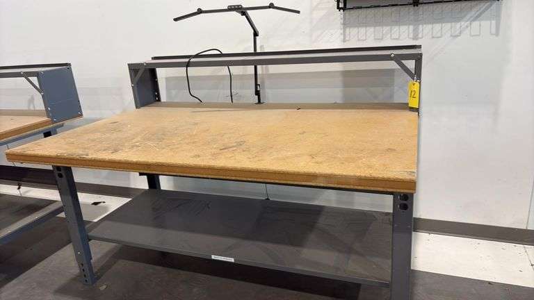 Industrial Workbench 72"x36", Steel Frame, Lower Shelf, Integrated LED Task Light. **Mandatory Loading Fee Added Of $35