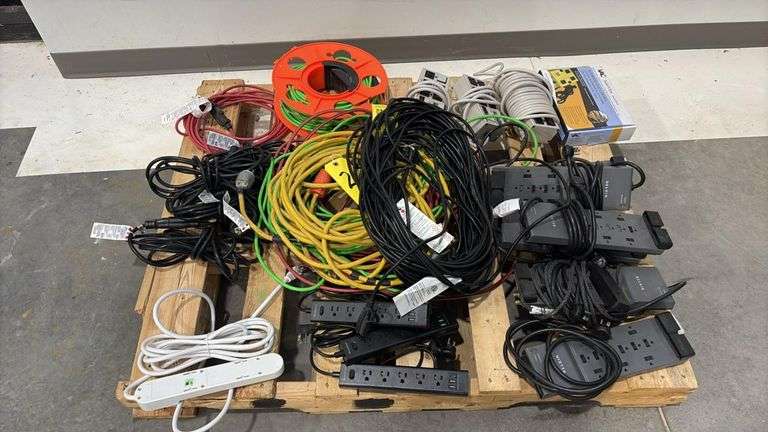 Mixed Lot of Extension Cords, Power Strips, Surge Protectors (Belkin, APC, Others) **Mandatory Loading Fee Added Of $35