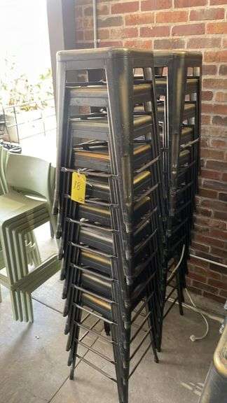 Black Metal Stackable Bar Stools with Footrest, 30" Seat Height