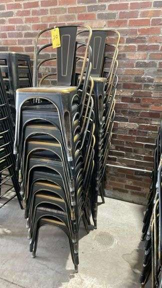 Stackable Industrial Tolix-Style Metal Dining Chairs, Distressed Black with Gold Accents