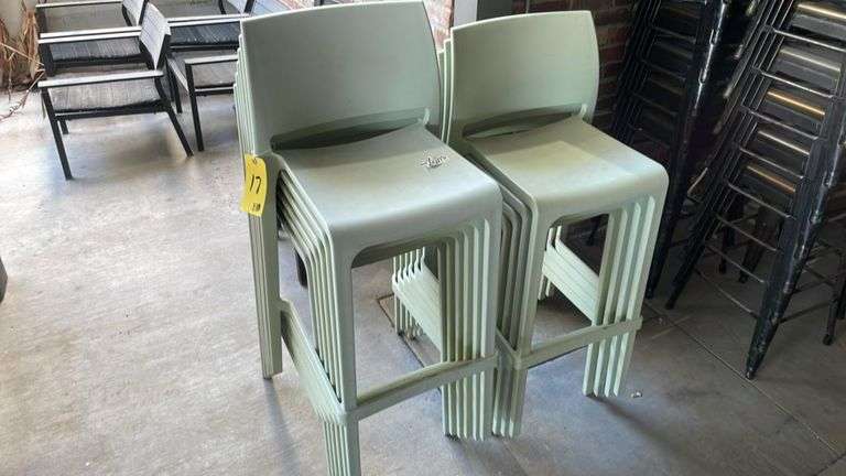 Tolix Stackable Plastic Chairs, Light Gray/Green, 330 lbs Capacity