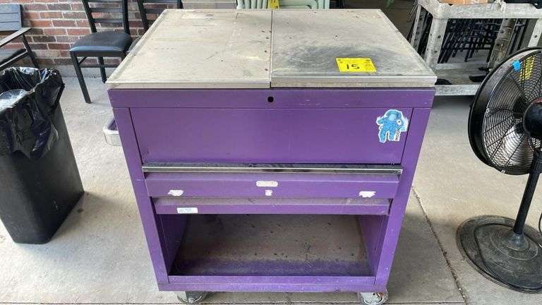 44" Steel Rolling Tool Chest with Stainless Sliding Top, 2 Drawers, Open Lower Shelf, Purple