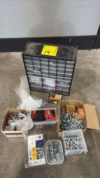 Assorted Fasteners, Drywall Screws, Wall Anchors & Storage Drawer Cabinet - Mixed Sizes/Brands