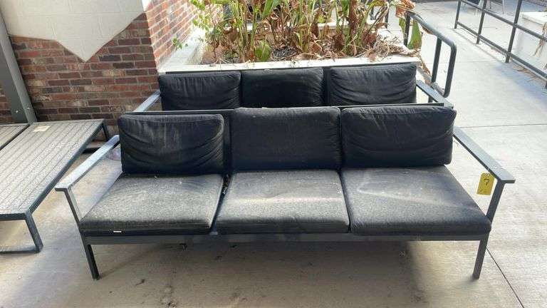 Outdoor 3-Seat Black Metal Patio Sofa with Removable Black Cushions