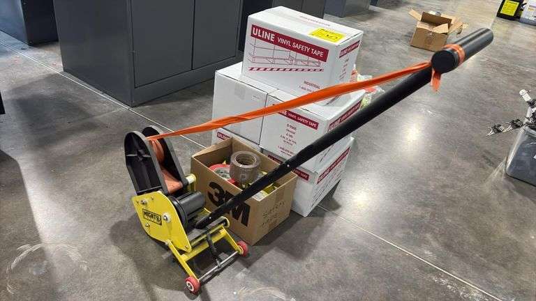 Mighty Liner Floor Tape Applicator with Uline S-9665 2" Orange Tape Rolls.