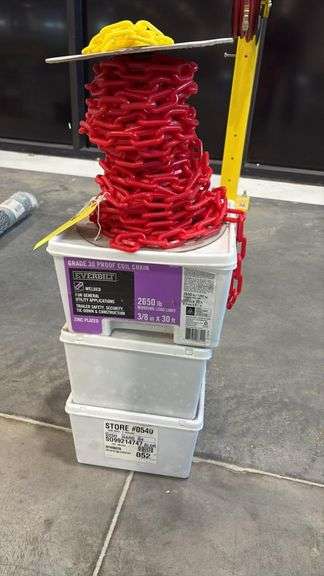 Everbilt Grade 30 Welded Coil Chain, 3/8" x 30' Zinc, 2650 lb WLL, Red/Yellow Plastic Chain