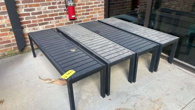 Black Metal Outdoor Bench, 72" x 24" x 35", Slat-Top Design