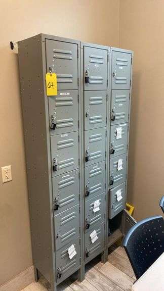 3-Column 18-Door Gray Metal Locker, Assembled, Padlock-Ready