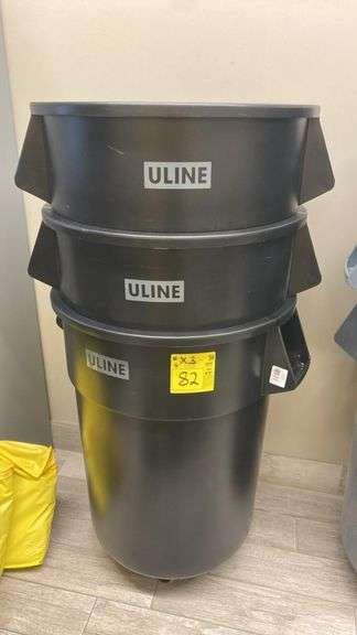 Uline 55-Gallon Black Trash Cans, Model H-3689BL, Portable