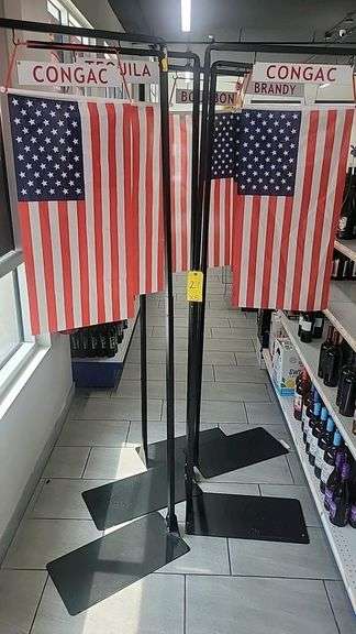 Set of 5 Freestanding Metal Store Display Racks with 32"x18" American Flag Banners, Black