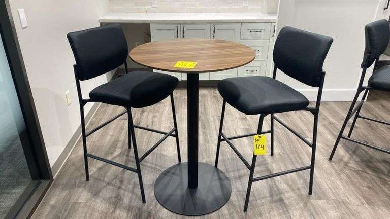 30” Dia. Lunchroom Table With (2) Uline Bar Chairs