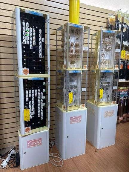 (3) Spinning Jewelry Display Units w/ Large Assortment DIVA by C&L Hoop Earrings & 316L Surgical Steel Body Jewelry, Gold/Silver