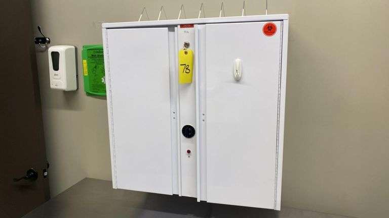 Kerkau UV Sanitizing Cabinet, 3 Shelves, 40-Goggle Capacity, 15-Min Timer, Wall-Mounted