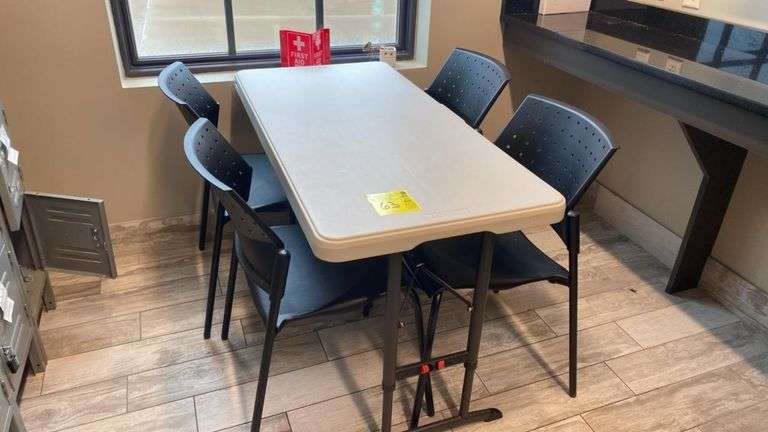 Lifetime 48” Table With (4) Black Stackable Chairs