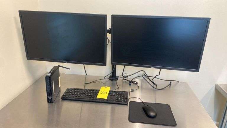 Dell OptiPlex 3080 Micro PC, Dual Dell E2422H 24" Monitors, Keyboard, Mouse, Monitor Arm, serial: CN-0787XX-FCC00-219-DEKX-A00.