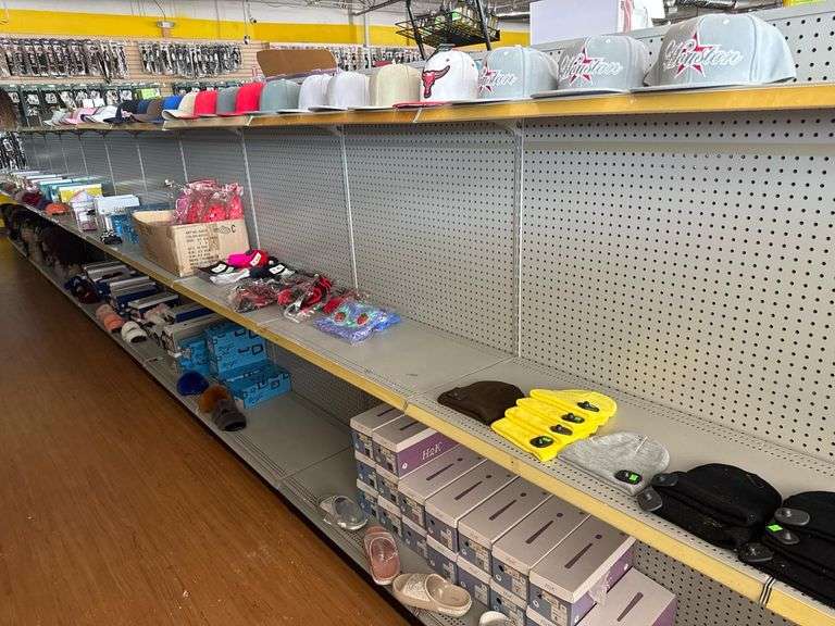 (1) Row - Large Assortment of Slippers, Sandals, Hats, and Gloves