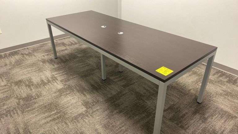 36”x 95” Conference Table with Dark Wood Top, Metal Legs, 6-8 Person Capacity, Cable Management
