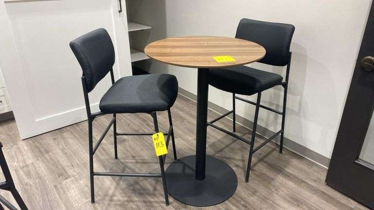 30” Dia. Lunchroom Table With (2) Uline Bar Chairs