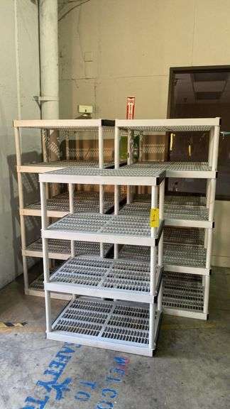 Lot (4) 24”x 36” x 6’ Tall Heavy-Duty Plastic Storage Shelving Units, 4-Tier