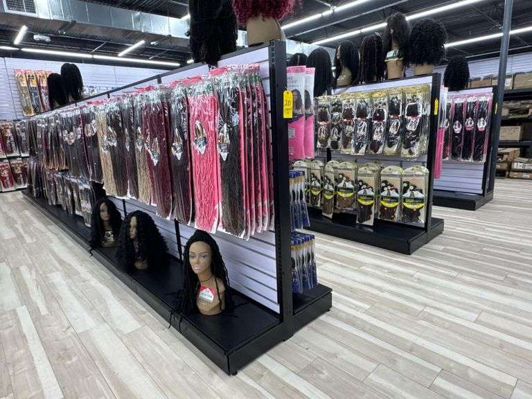 (18) Sections of (Empty) Metal Dual Sided Slotted Wall Displays w/ Metal Hanging Clips. Delayed Pick Up Required.