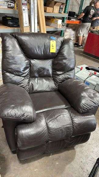Overstuffed Manual Dark Brown Faux Leather Recliner Chair with Lever, Swiveling