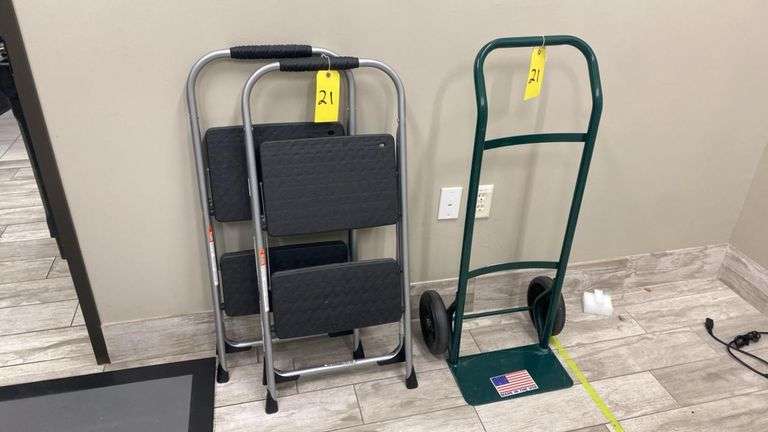 (2) Cosco 3-Step Folding Step Ladder & Harper 55HA22 Hand Truck – 250 lb & 300 lb Capacity
