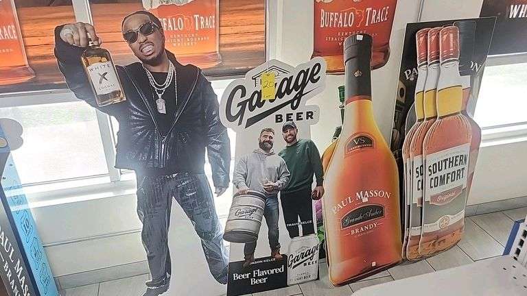 Lot of 11 assorted Life-Size Branded Beer & Liquor Cardboard Standee Collection: Paul Masson, Garage Beer, Voodoo Ranger