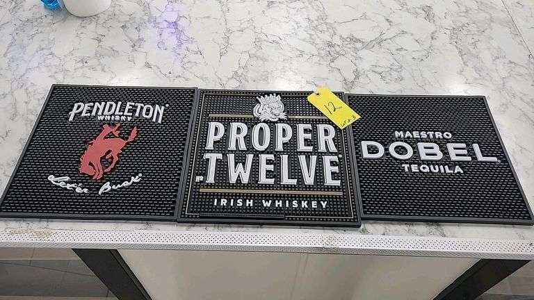 Bar Mat Set: Pendleton Whisky, Proper Twelve Irish Whiskey, Maestro Dobel Tequila, 15"x15", Lot of 3