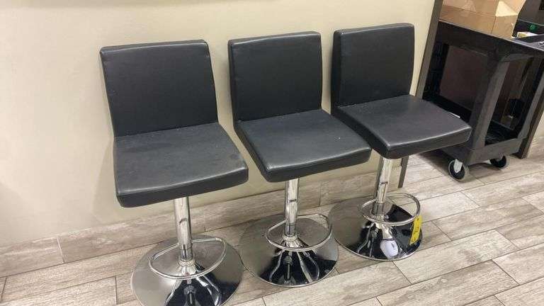 Adjustable Height Black Faux Leather Bar Stools with Chrome Base, Swivel & Footrest