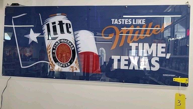Miller Lite Illuminated LED Bar Sign 60 inches wide, 24 inches tall" "Tastes Like Miller Time, Texas" 2024 Promo