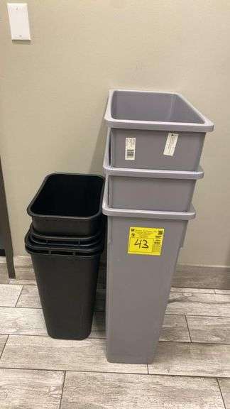 Lot (8) Assorted Trash Cans, (3) PTC-23SG 23-Gallon Slender Trash Cans, & (5) Small Trash Cans